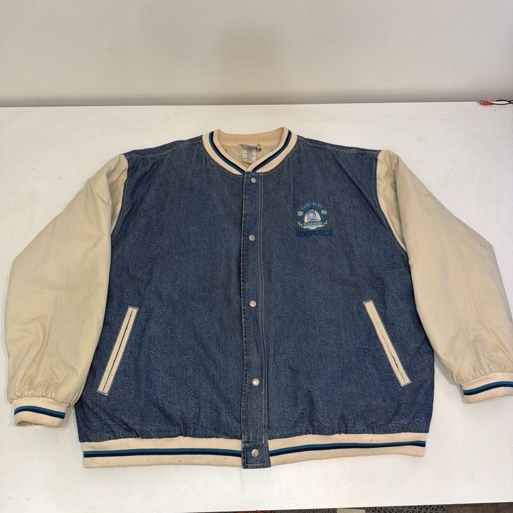 Disney Store Eeyore Denim Embroidered Bomber Varsity Jacket Size XXL True Blue